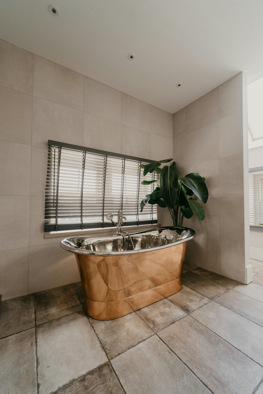 luxury bathroom with stone tub