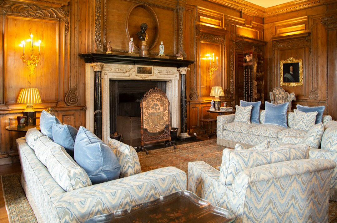 luxury living room with fireplace